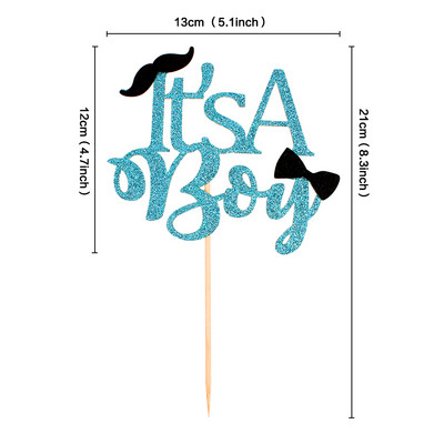 Este o fetiță sau un băiat Topper pentru tort cu sclipici, roz albastru, pentru decorarea pentru petrecerea de duș pentru copii