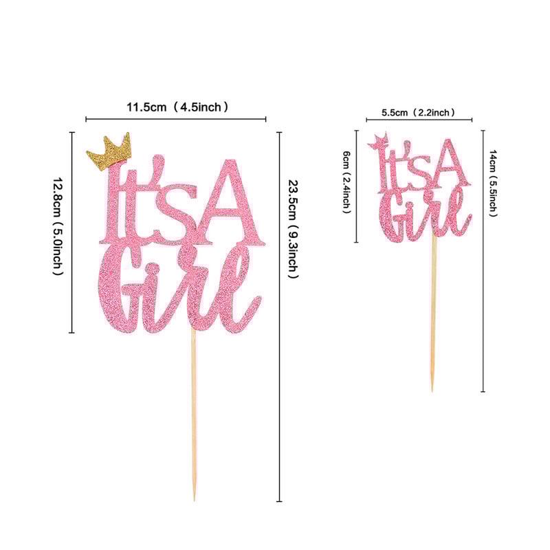 Este o fetiță sau un băiat Topper pentru tort cu sclipici, roz albastru, pentru decorarea pentru petrecerea de duș pentru copii