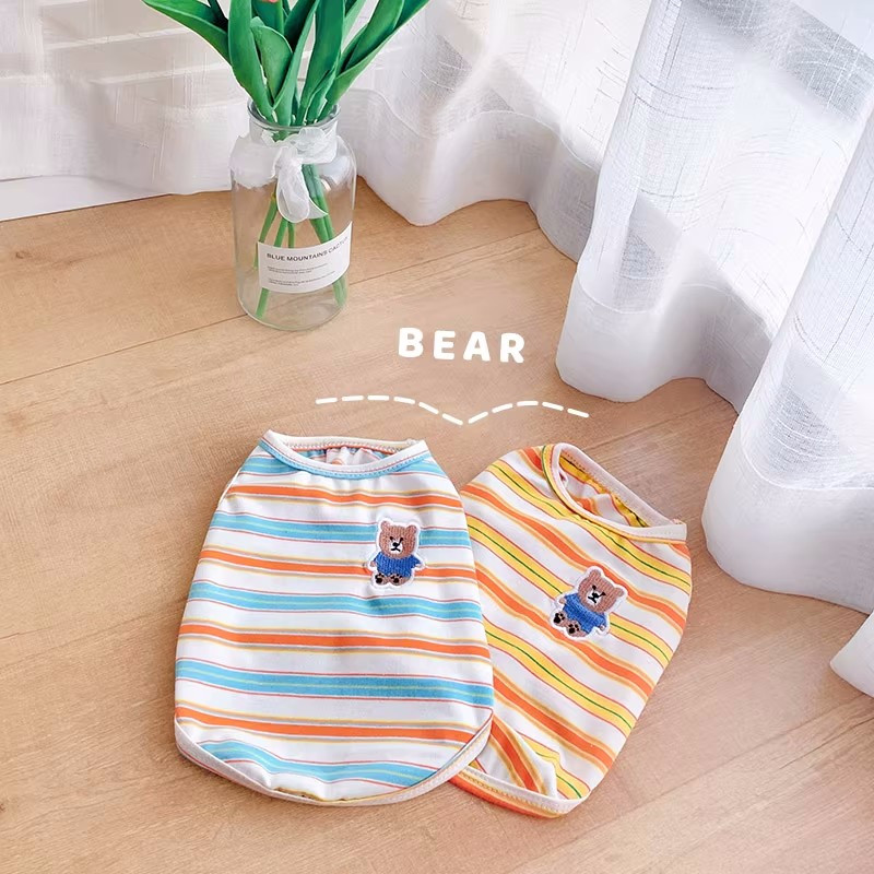 Lācis Izšūšana Mājdzīvnieku veste Svītrains mājdzīvnieku suns Apģērbs T-krekls Apģērbs Vasaras suņi Mājdzīvnieku vestes Meitene Mopsis Mājdzīvnieku Veste Jorkas Tedijs Buldogs