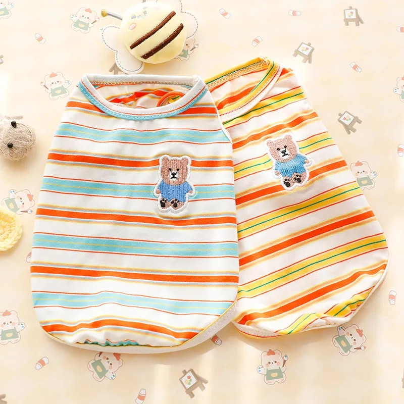 Lācis Izšūšana Mājdzīvnieku veste Svītrains mājdzīvnieku suns Apģērbs T-krekls Apģērbs Vasaras suņi Mājdzīvnieku vestes Meitene Mopsis Mājdzīvnieku Veste Jorkas Tedijs Buldogs