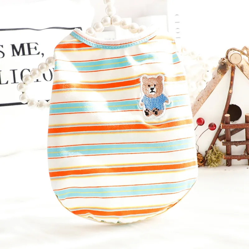 Lācis Izšūšana Mājdzīvnieku veste Svītrains mājdzīvnieku suns Apģērbs T-krekls Apģērbs Vasaras suņi Mājdzīvnieku vestes Meitene Mopsis Mājdzīvnieku Veste Jorkas Tedijs Buldogs