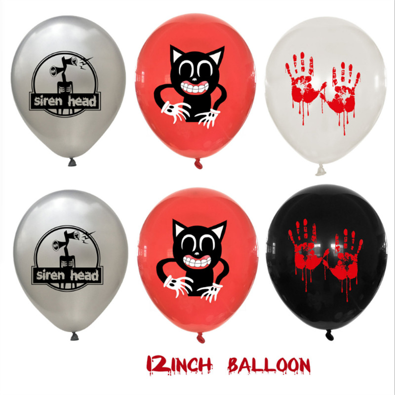 12 hüvelykes Halloween Latex léggömb Rendőrségi sziréna fej Koponya Ujjlenyomatok Vér Lábnyomok Horror Party dekoráció 10db/20db