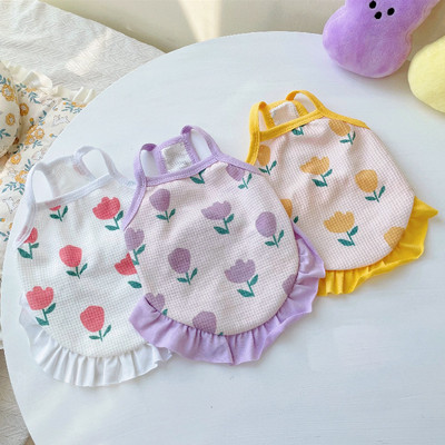 Mood Tulip Vest Lemmiklooma Koera Riided Prindi Sweet Koertele Riietus Vest Kass Väike armas õhuke Suvine Pehme kutsika Koerasärk 강아지 옷