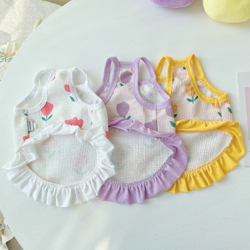 Divat Tulipán Mellény Kisállat Kutya Ruhák Nyomtatás Édes kutyáknak Ruházat Mellény Macska Kicsi Aranyos Vékony Nyári Puha Kölyökkutya ing 강아지 옷