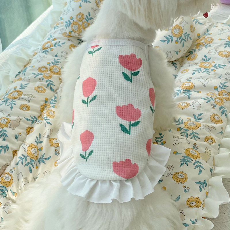 Divat Tulipán Mellény Kisállat Kutya Ruhák Nyomtatás Édes kutyáknak Ruházat Mellény Macska Kicsi Aranyos Vékony Nyári Puha Kölyökkutya ing 강아지 옷