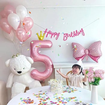 Baby 1st Birthday Party Crown Number Διακόσμηση με μπαλόνι με ήλιο Ροζ μπλε νούμερο 1 Επετειακή διακόσμηση με αλουμινόχαρτο γάτας