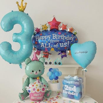 Baby 1st Birthday Party Crown Number Διακόσμηση με μπαλόνι με ήλιο Ροζ μπλε νούμερο 1 Επετειακή διακόσμηση με αλουμινόχαρτο γάτας