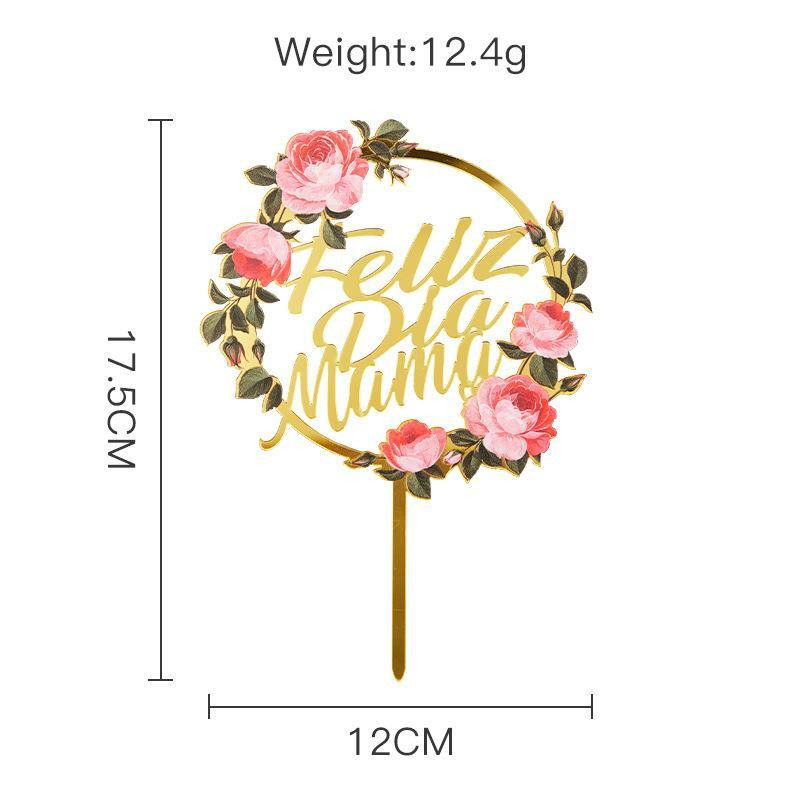 Topper pentru tort cu flori de culoare spaniolă, acrilic, falia dia mama, decorare pentru tort pentru petrecere, vă doresc la mulți ani