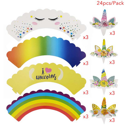 Vaivorykštės vienaragių keksiukų įvyniojimai Tortų viršeliai Gimtadienio vakarėlio tortų papuošimai Įrankiai Baby Shower Festival Vienaragio vakarėlio reikmenys