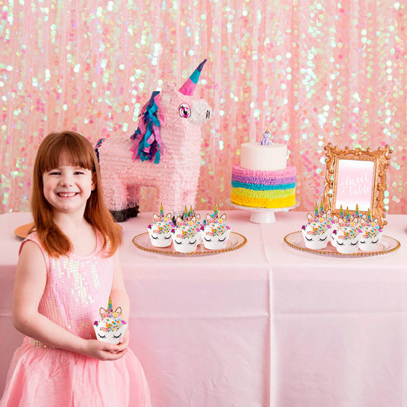 Vaivorykštės vienaragių keksiukų įvyniojimai Tortų viršeliai Gimtadienio vakarėlio tortų papuošimai Įrankiai Baby Shower Festival Vienaragio vakarėlio reikmenys