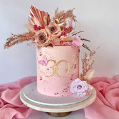 Boho gėlių torto viršaus rinkinys Auksinis palmės lapas su dirbtine rože, skirtas gimtadienio vakarėliui, vestuvėms, kūdikių vakarėliui, teminiams vakarėliams