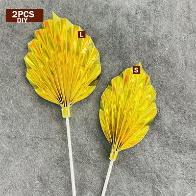 Boho gėlių torto viršaus rinkinys Auksinis palmės lapas su dirbtine rože, skirtas gimtadienio vakarėliui, vestuvėms, kūdikių vakarėliui, teminiams vakarėliams