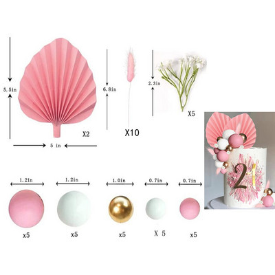 Boho gėlių torto viršaus rinkinys Auksinis palmės lapas su dirbtine rože, skirtas gimtadienio vakarėliui, vestuvėms, kūdikių vakarėliui, teminiams vakarėliams