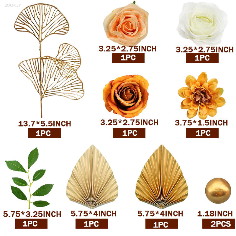 Boho gėlių torto viršaus rinkinys Auksinis palmės lapas su dirbtine rože, skirtas gimtadienio vakarėliui, vestuvėms, kūdikių vakarėliui, teminiams vakarėliams