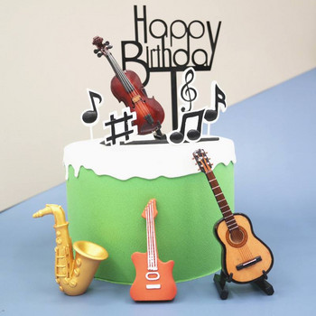Цигулка Торта за торта Мини цигулка Орнамент Музикален инструмент Декорации за торти за ретро класическа музика Декорации за рожден ден