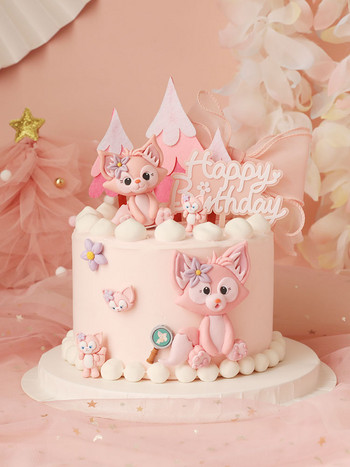 Прекрасна розова лисица Животни Покрития за торта за торта за рожден ден на момиче Парти за деня на детето Бебе Честит рожден ден Консумативи Прекрасни подаръци