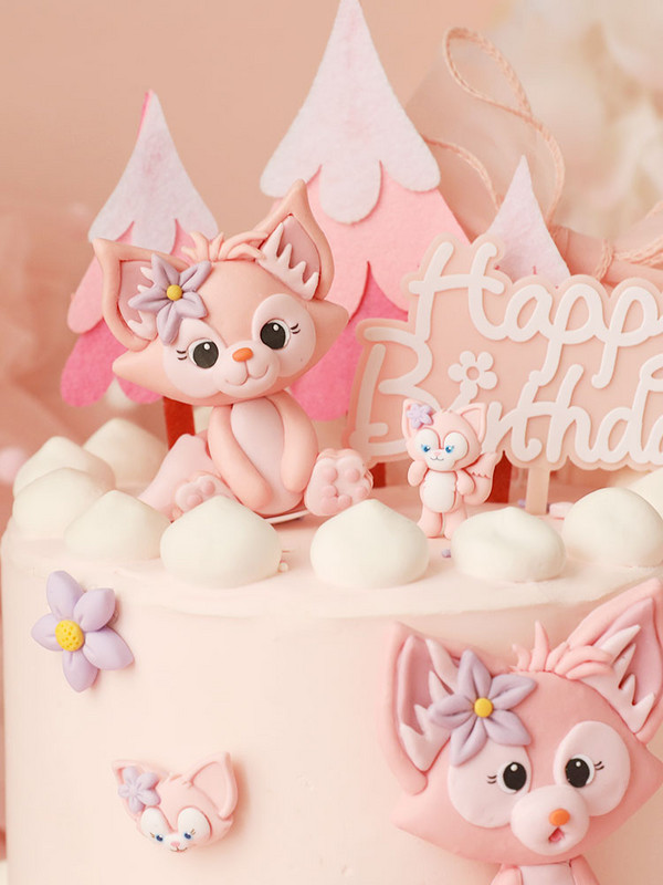 Lovely Pink Fox Animals Cake Toppers για τούρτα γενεθλίων κοριτσιών Παιδικό πάρτι Χρόνια πολλά για το μωρό Προμήθειες Υπέροχα δώρα
