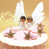 1db Sweet Angel Wing Boldog születésnapi tortafeltétek Fehér hattyútollas tortazászló tetők babazuhanyhoz gyerekek születésnapi torta dekoráció