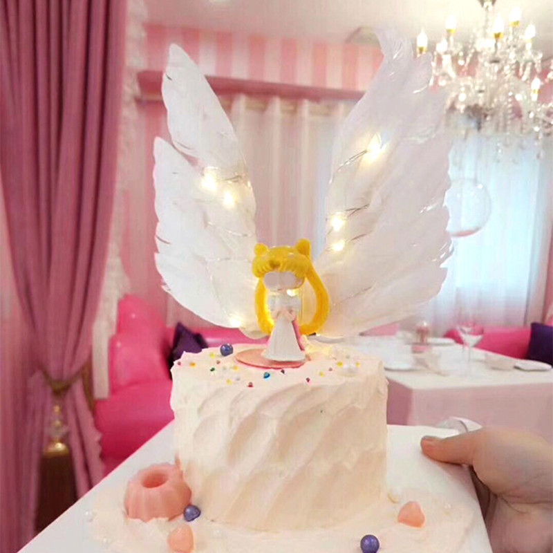 1db Sweet Angel Wing Boldog születésnapi tortafeltétek Fehér hattyútollas tortazászló tetők babazuhanyhoz gyerekek születésnapi torta dekoráció