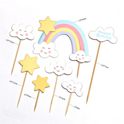 7 bucăți de hârtie creativă cu unicorn pentru tort La mulți ani pentru ziua de naștere a unei fete Baby Shower Curcubeu Coroană Lună Nori Unicorn Party