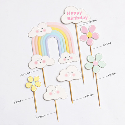 7 bucăți de hârtie creativă cu unicorn pentru tort La mulți ani pentru ziua de naștere a unei fete Baby Shower Curcubeu Coroană Lună Nori Unicorn Party