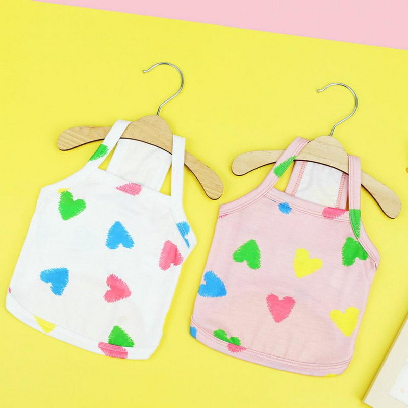 Kisállat mellény kutya ujjatlan ing szögletes nyakú kényelmes puha pamut szívmintás nyári kiskutya mindennapi viselet