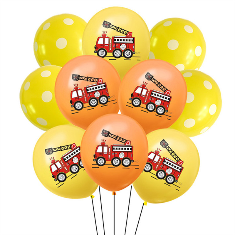 10db/tétel autók tűzoltóautó léggömb rajzfilm tűzoltó teherautó téma Latex ballon gyerekek baba zuhany fiú gyerekek születésnapi dekoráció