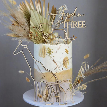 4 бр. Тема с животни Честит рожден ден Акрилна дървена топерка за торта Топери за торта Жираф