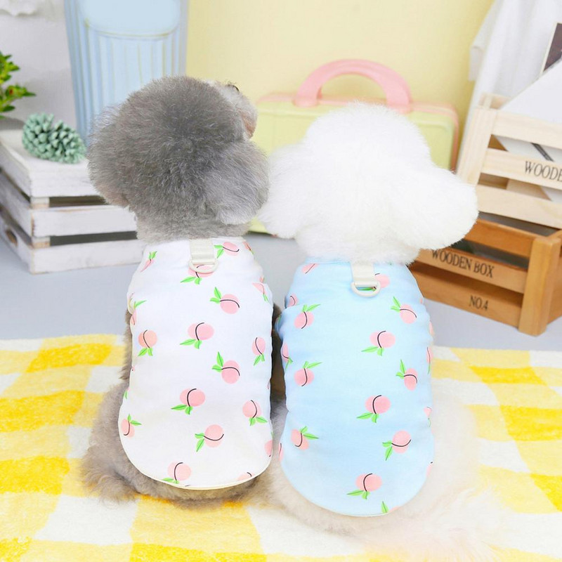 Nyári inges kutyamellény, kifinomult csomagolás vontatógyűrűvel, barackmintás kisállat kölyökkutya ujjatlan napi viselet