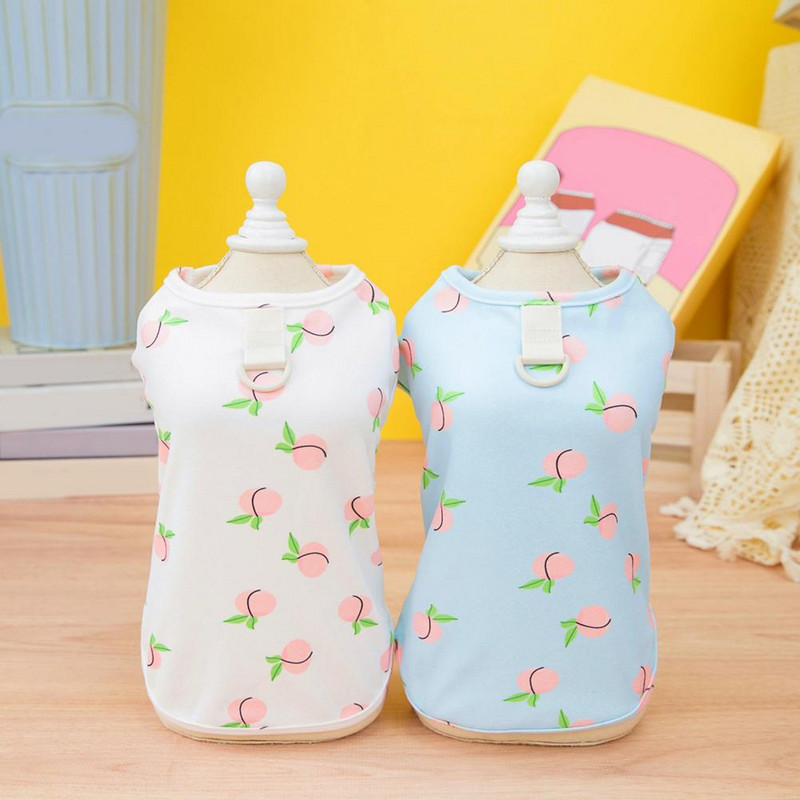 Nyári inges kutyamellény, kifinomult csomagolás vontatógyűrűvel, barackmintás kisállat kölyökkutya ujjatlan napi viselet