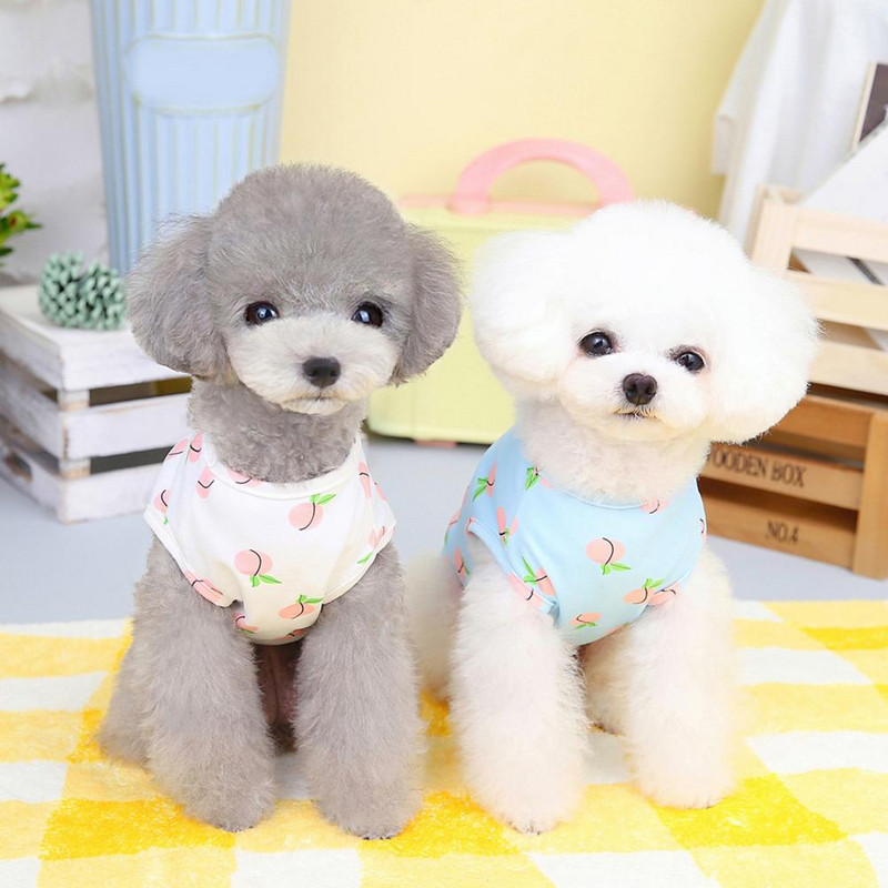 Nyári inges kutyamellény, kifinomult csomagolás vontatógyűrűvel, barackmintás kisállat kölyökkutya ujjatlan napi viselet