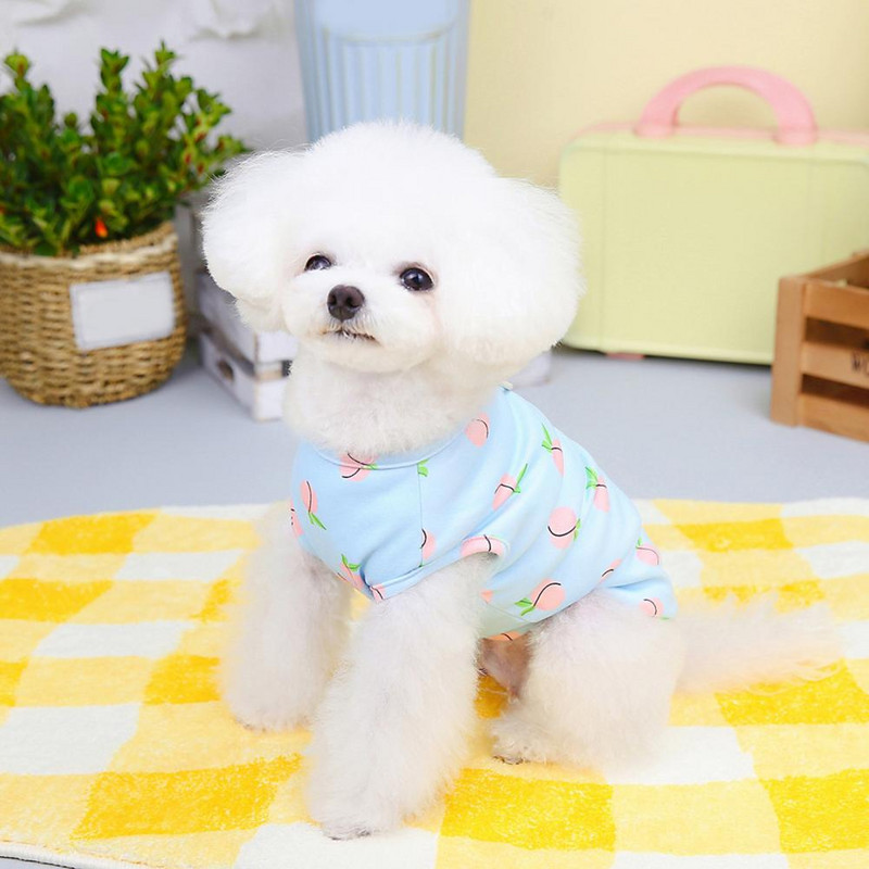 Nyári inges kutyamellény, kifinomult csomagolás vontatógyűrűvel, barackmintás kisállat kölyökkutya ujjatlan napi viselet