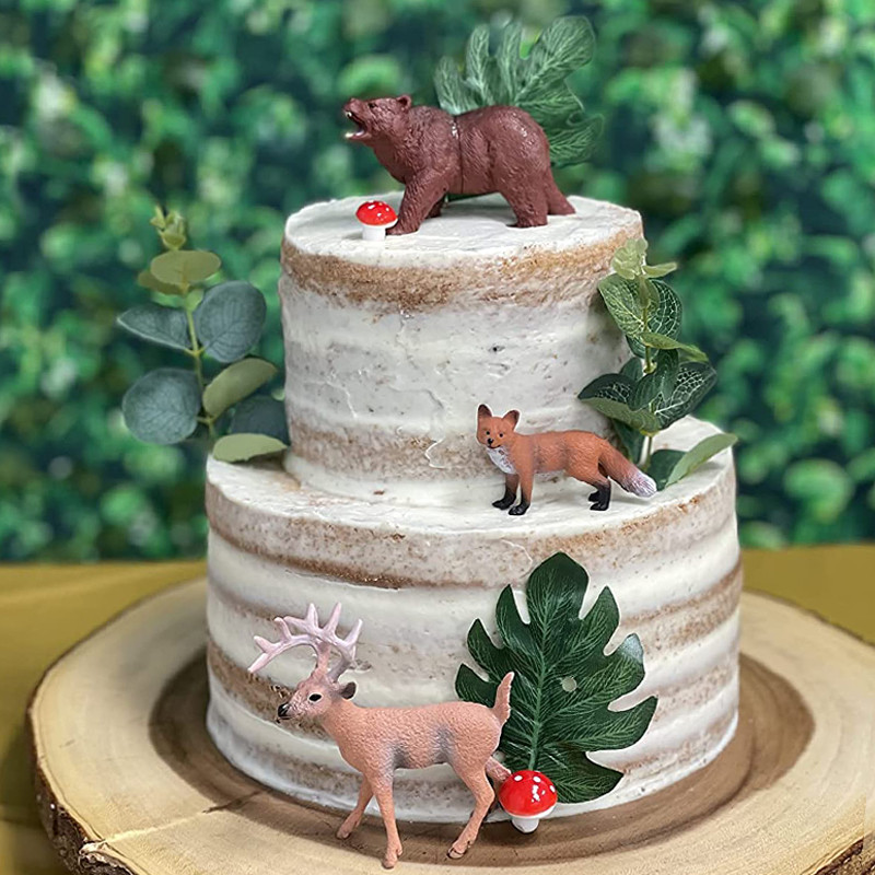 Erdei állatos tortafeltétek Baby Shower Születésnapi Party Fox Deer Bear Safari Forest Torta dekoráció Esküvői desszert dekoráció