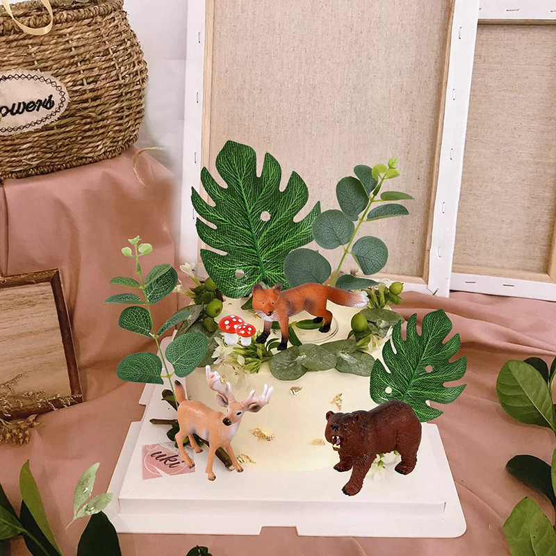 Erdei állatos tortafeltétek Baby Shower Születésnapi Party Fox Deer Bear Safari Forest Torta dekoráció Esküvői desszert dekoráció