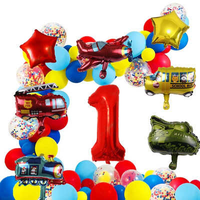 54db tűzoltóautó tematikus léggömb füzér készlet Arch Óriás autó Repülőgép Balon Születésnapi Party Bannerek Babazuhany készlet fiúknak, lányoknak