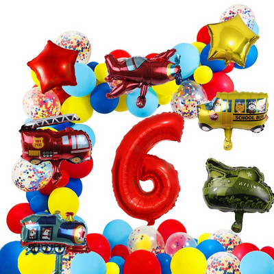 54db tűzoltóautó tematikus léggömb füzér készlet Arch Óriás autó Repülőgép Balon Születésnapi Party Bannerek Babazuhany készlet fiúknak, lányoknak