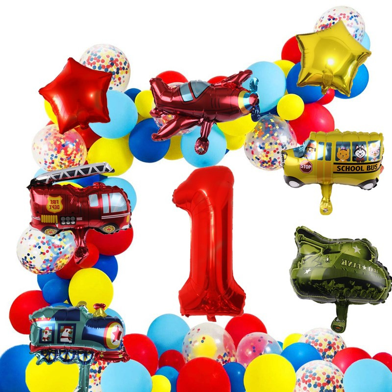 54db tűzoltóautó tematikus léggömb füzér készlet Arch Óriás autó Repülőgép Balon Születésnapi Party Bannerek Babazuhany készlet fiúknak, lányoknak