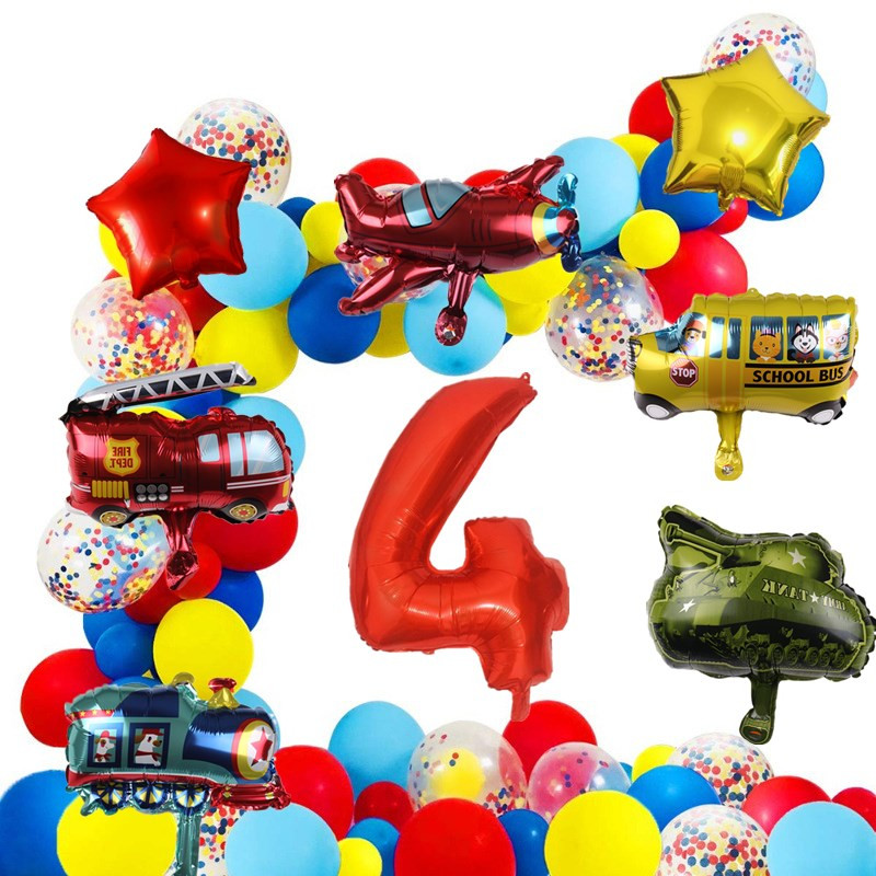 54db tűzoltóautó tematikus léggömb füzér készlet Arch Óriás autó Repülőgép Balon Születésnapi Party Bannerek Babazuhany készlet fiúknak, lányoknak