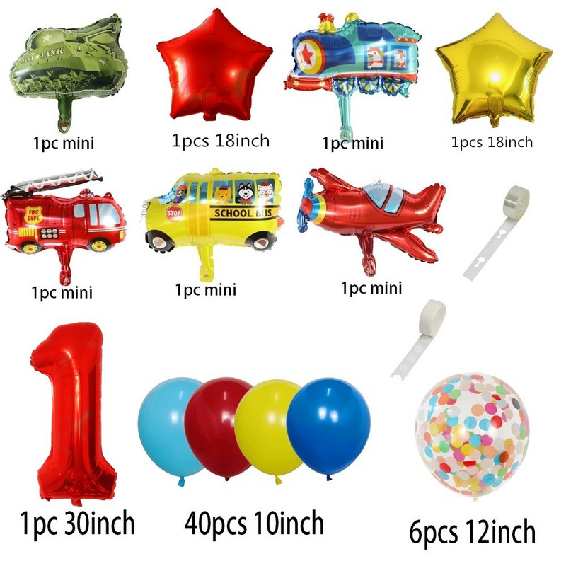 54db tűzoltóautó tematikus léggömb füzér készlet Arch Óriás autó Repülőgép Balon Születésnapi Party Bannerek Babazuhany készlet fiúknak, lányoknak