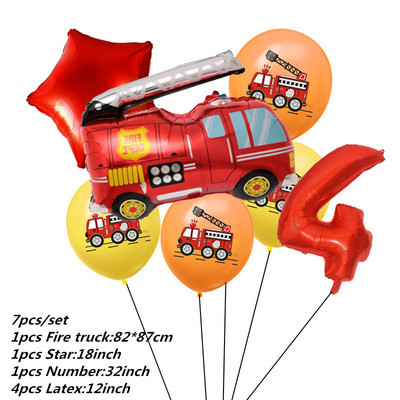 7kom Baloni od folije za automobile Građevinski automobil Vatrogasno vozilo Balon 1 2 3 4 Dekoracije za 5. rođendan Dječje kuglice s brojevima