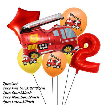 7kom Baloni od folije za automobile Građevinski automobil Vatrogasno vozilo Balon 1 2 3 4 Dekoracije za 5. rođendan Dječje kuglice s brojevima