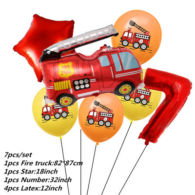 7kom Baloni od folije za automobile Građevinski automobil Vatrogasno vozilo Balon 1 2 3 4 Dekoracije za 5. rođendan Dječje kuglice s brojevima
