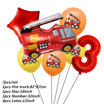7kom Baloni od folije za automobile Građevinski automobil Vatrogasno vozilo Balon 1 2 3 4 Dekoracije za 5. rođendan Dječje kuglice s brojevima