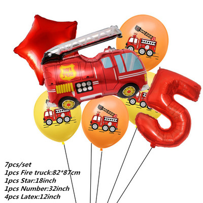 7kom Baloni od folije za automobile Građevinski automobil Vatrogasno vozilo Balon 1 2 3 4 Dekoracije za 5. rođendan Dječje kuglice s brojevima