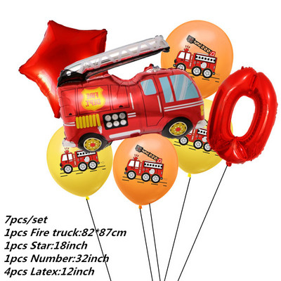 7kom Baloni od folije za automobile Građevinski automobil Vatrogasno vozilo Balon 1 2 3 4 Dekoracije za 5. rođendan Dječje kuglice s brojevima