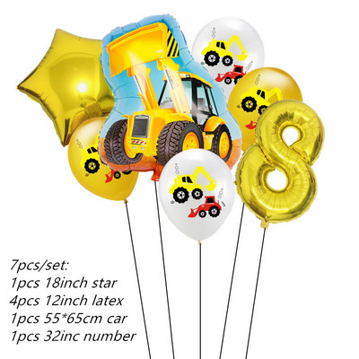 7kom Baloni od folije za automobile Građevinski automobil Vatrogasno vozilo Balon 1 2 3 4 Dekoracije za 5. rođendan Dječje kuglice s brojevima