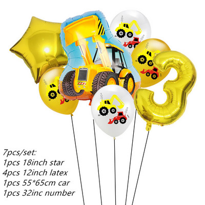7kom Baloni od folije za automobile Građevinski automobil Vatrogasno vozilo Balon 1 2 3 4 Dekoracije za 5. rođendan Dječje kuglice s brojevima