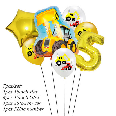 7kom Baloni od folije za automobile Građevinski automobil Vatrogasno vozilo Balon 1 2 3 4 Dekoracije za 5. rođendan Dječje kuglice s brojevima