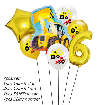 7kom Baloni od folije za automobile Građevinski automobil Vatrogasno vozilo Balon 1 2 3 4 Dekoracije za 5. rođendan Dječje kuglice s brojevima