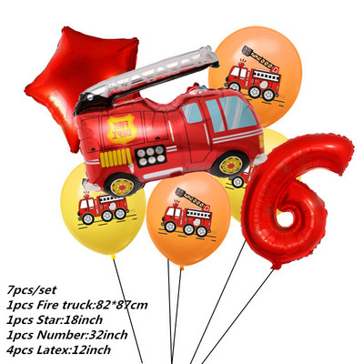 7kom Baloni od folije za automobile Građevinski automobil Vatrogasno vozilo Balon 1 2 3 4 Dekoracije za 5. rođendan Dječje kuglice s brojevima